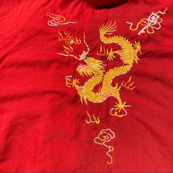 Vintage dragon embroidered kimono house coat Unisex design China red - Picture 5 of 11